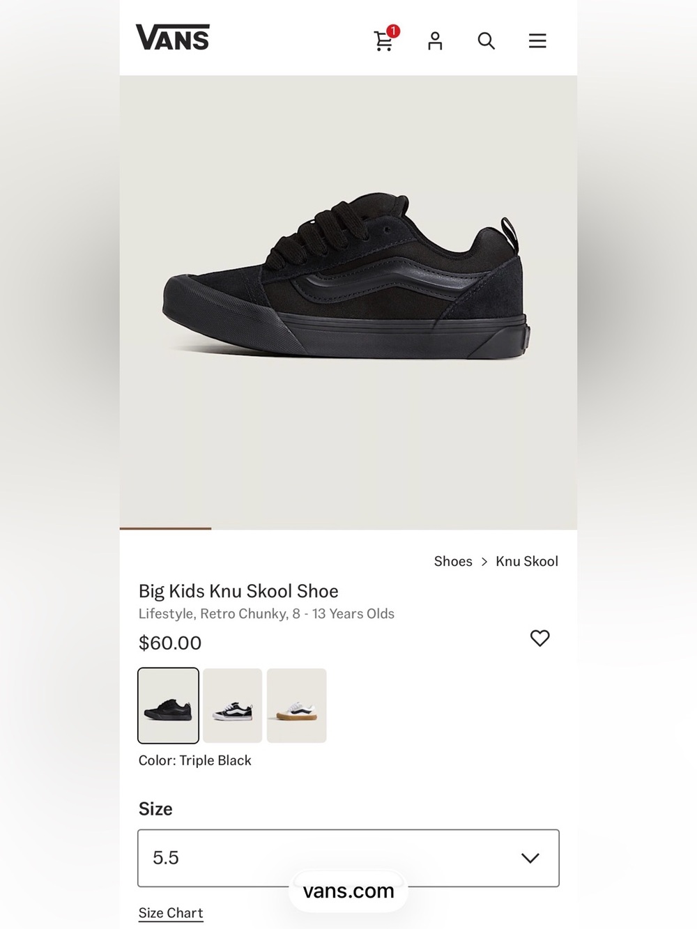 Vans Knu Skool Kids Sneaker - Black